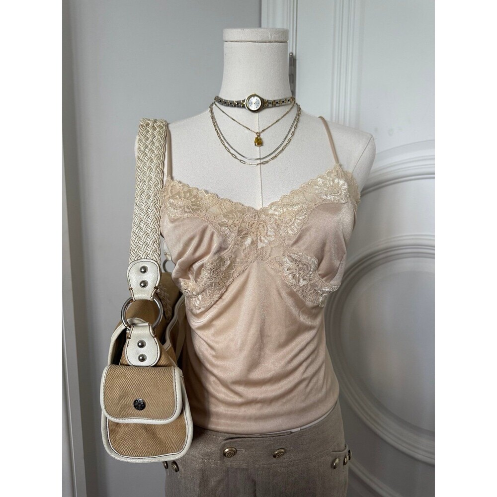 Vintage 90s Express Champagne Beige Satin Lace Camisole Top